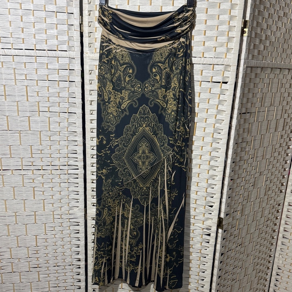 Studio M Elegant Green and Gold Pencil Skirt